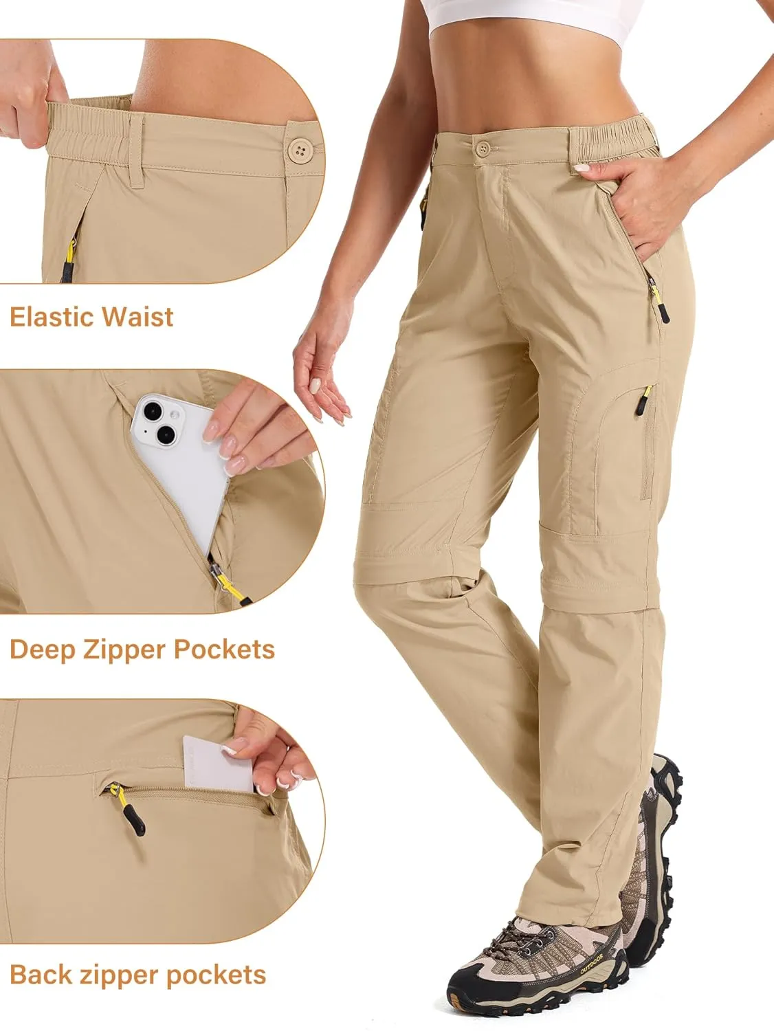 Women's Hiking Pants Convertible Quick Dry Stretch Lightweight Zip-Off Outdoor Fishing Travel Safari Pants