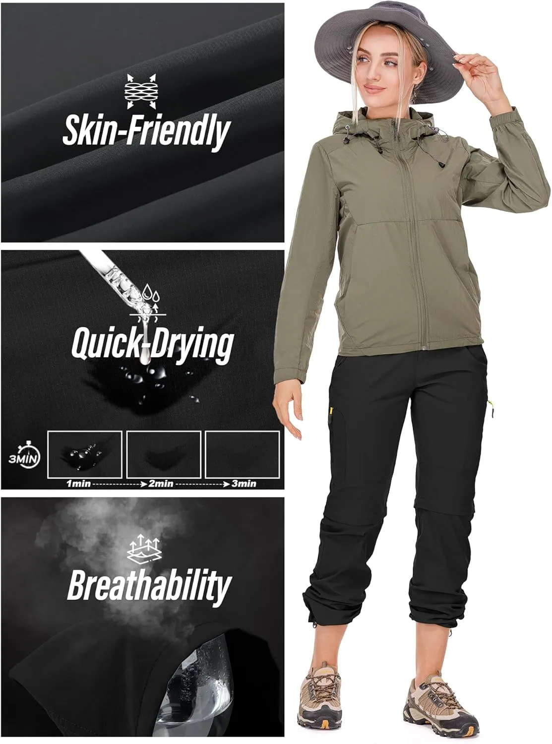 Women's Hiking Pants Convertible Quick Dry Stretch Lightweight Zip-Off Outdoor Fishing Travel Safari Pants