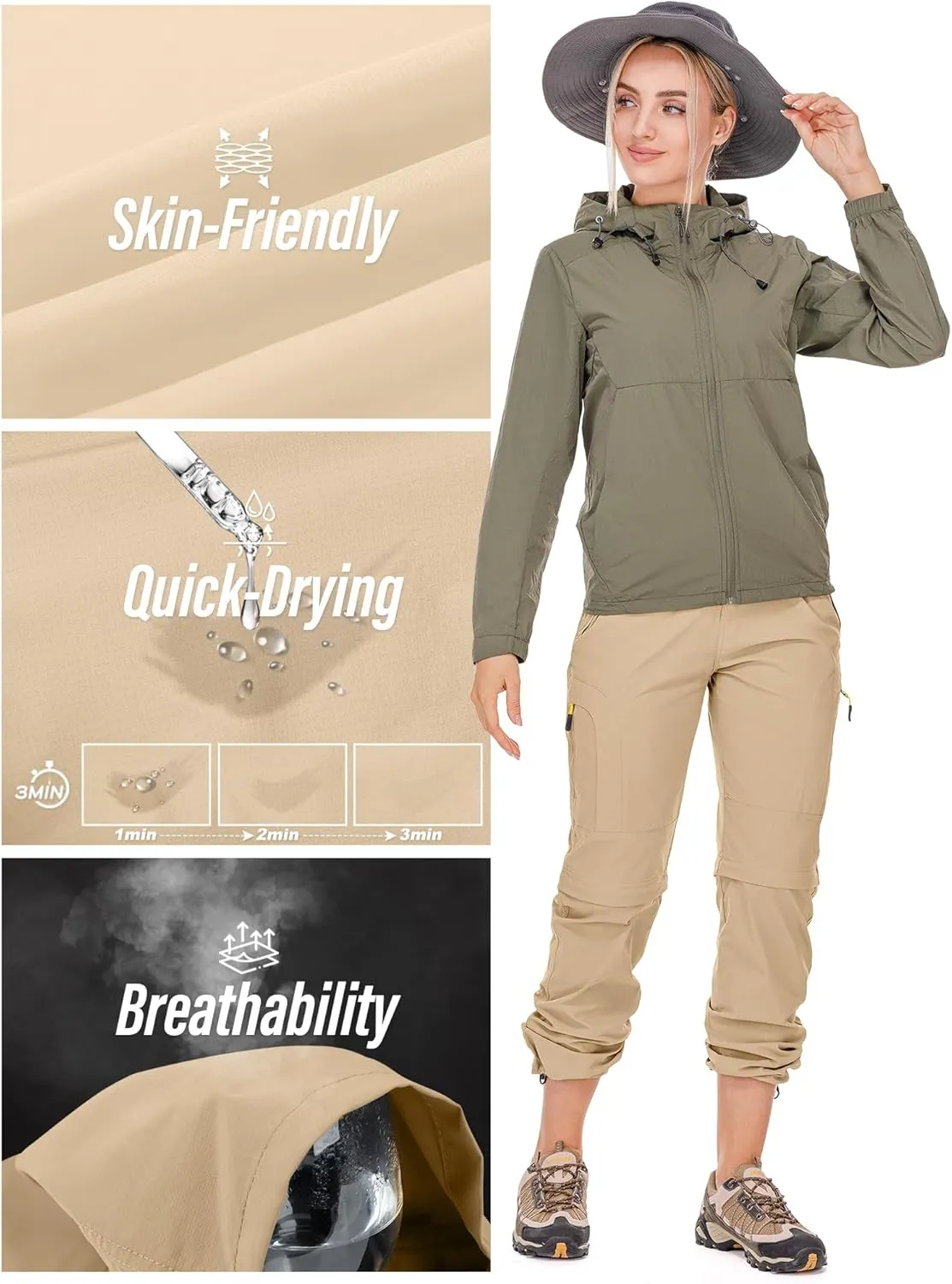 Women's Hiking Pants Convertible Quick Dry Stretch Lightweight Zip-Off Outdoor Fishing Travel Safari Pants