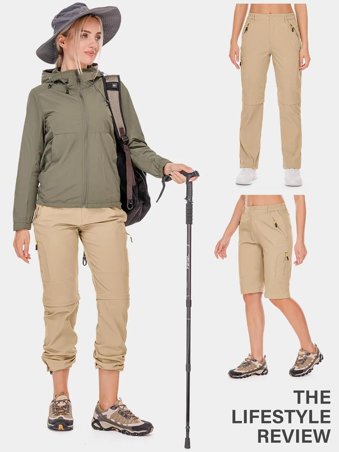 Women's Hiking Pants Convertible Quick Dry Stretch Lightweight Zip-Off Outdoor Fishing Travel Safari Pants
