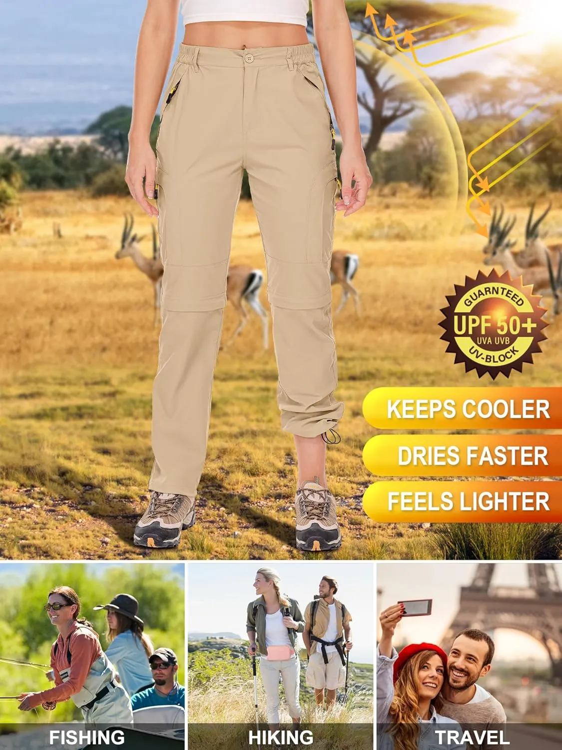 Women's Hiking Pants Convertible Quick Dry Stretch Lightweight Zip-Off Outdoor Fishing Travel Safari Pants