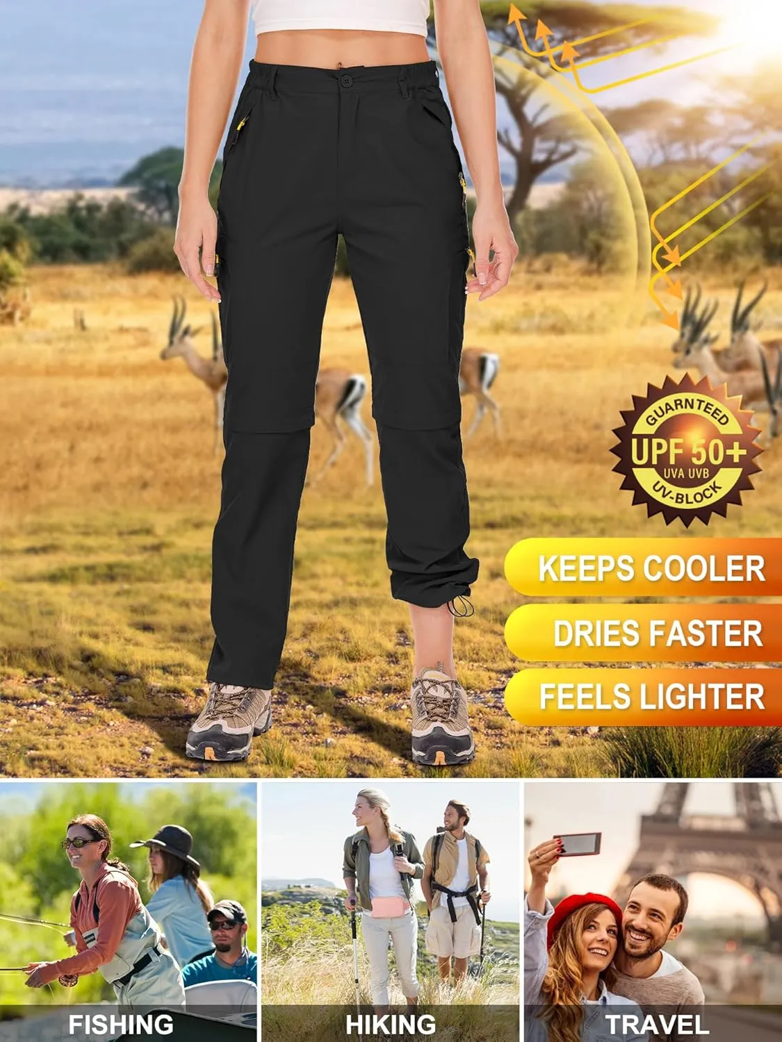 Women's Hiking Pants Convertible Quick Dry Stretch Lightweight Zip-Off Outdoor Fishing Travel Safari Pants