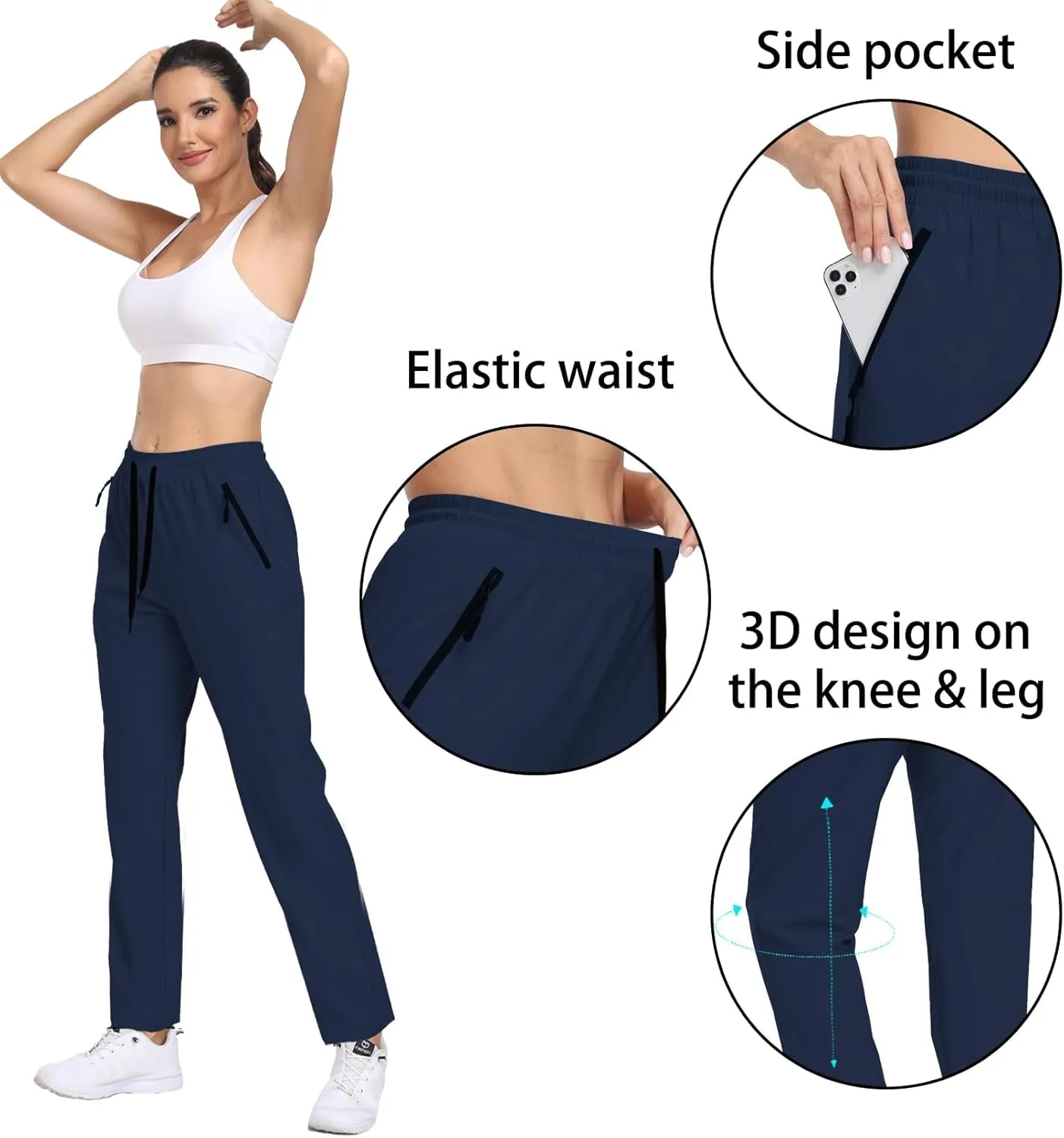 Womens Hiking Pants Waterproof Quick Dry Elastic Waist Drawstring Sweatpants UPF 50  Lightweight Travel Casual