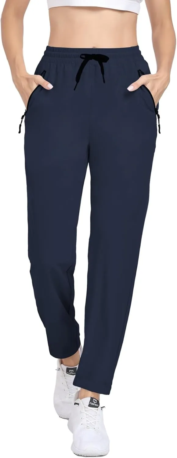 Womens Hiking Pants Waterproof Quick Dry Elastic Waist Drawstring Sweatpants UPF 50  Lightweight Travel Casual