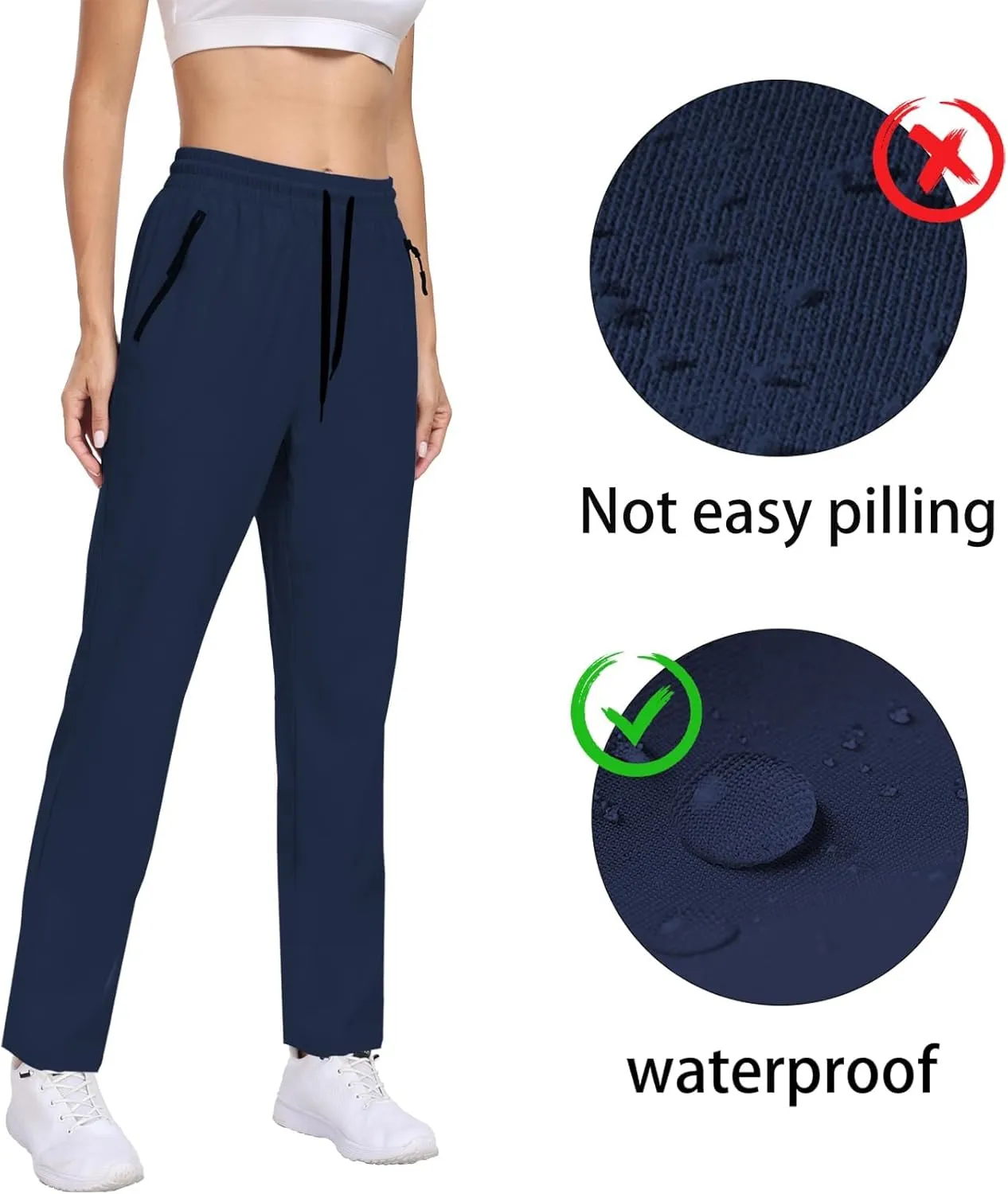Womens Hiking Pants Waterproof Quick Dry Elastic Waist Drawstring Sweatpants UPF 50  Lightweight Travel Casual