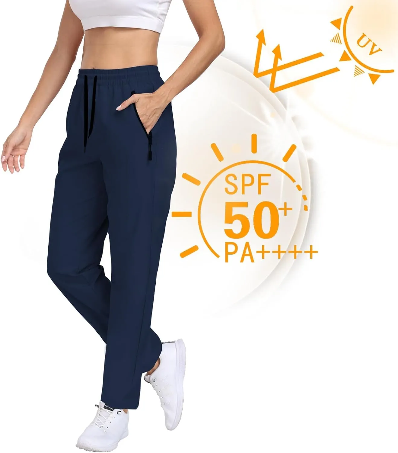 Womens Hiking Pants Waterproof Quick Dry Elastic Waist Drawstring Sweatpants UPF 50  Lightweight Travel Casual