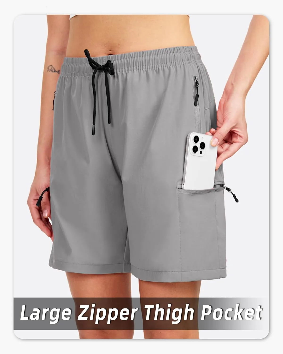 Women's Lightweight Hiking Cargo Shorts Quick Dry Athletic Shorts for Camping Travel Golf with Zipper Pockets