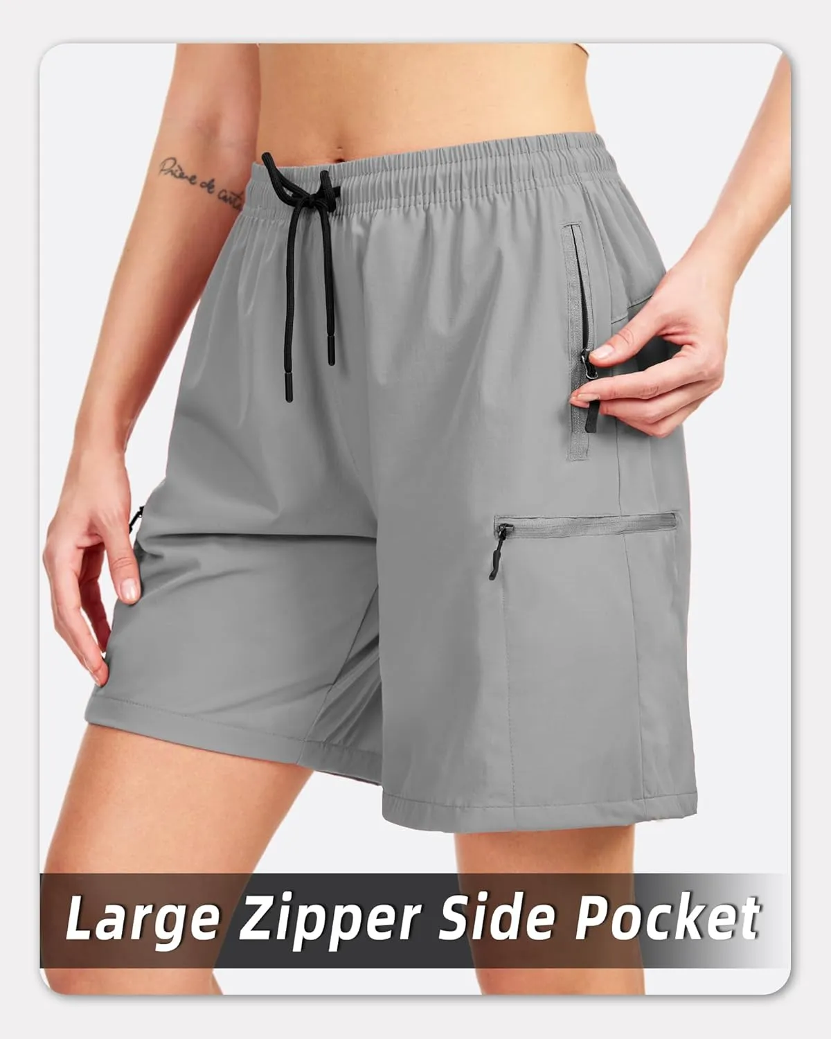 Women's Lightweight Hiking Cargo Shorts Quick Dry Athletic Shorts for Camping Travel Golf with Zipper Pockets