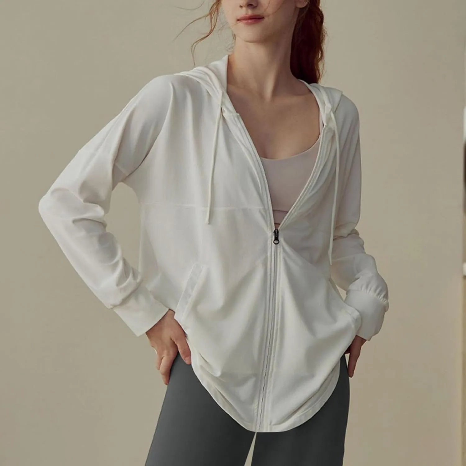 Women's Solid Color Fashion Sun Protection UV Jacket Full Zip Lightweight Jackets Athletic Workout Hoodie Shirt