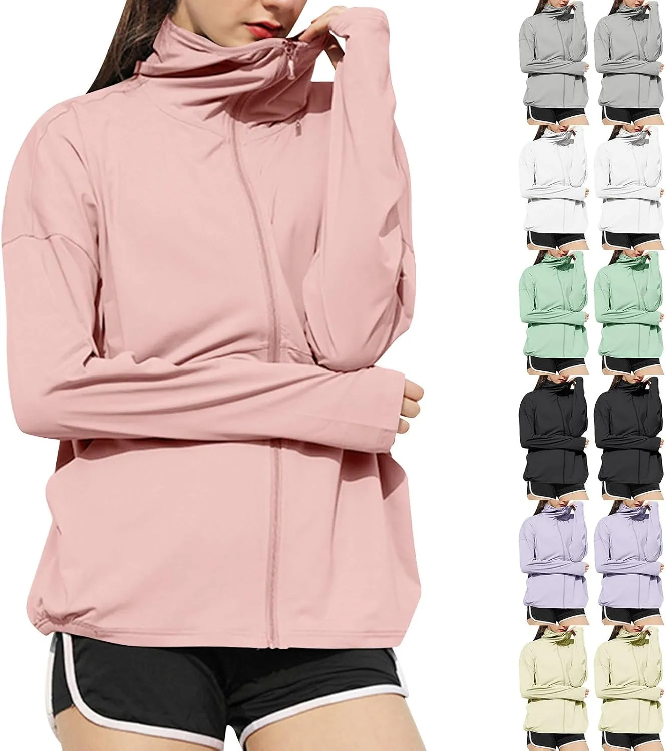 Women's Sun Protection Shirts Lightweight Jackets Cooling Hoodie Long Sleeve Full Zip Hoodies Shirt Tops for Outdoor