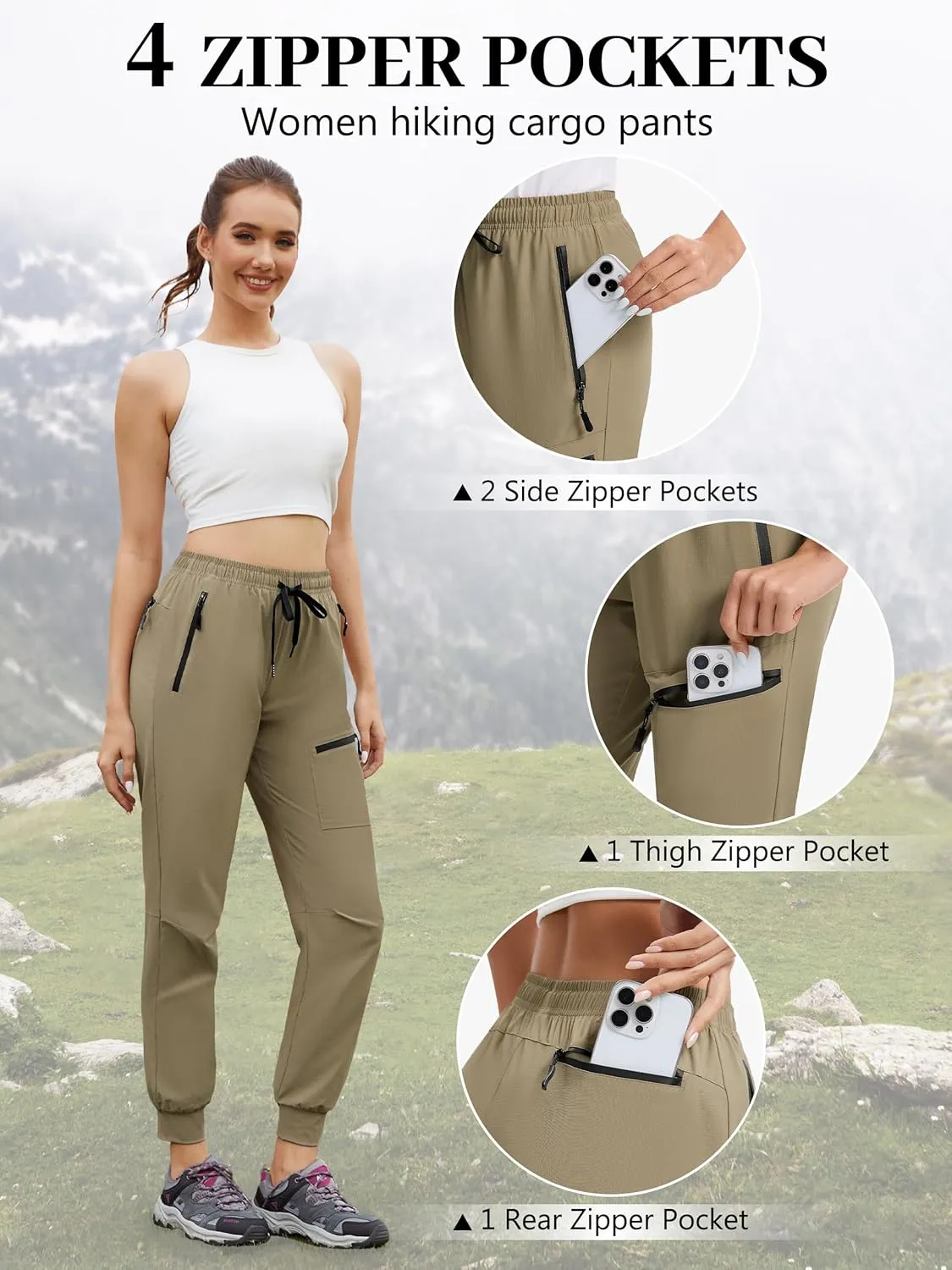 Womens Tall Hiking Pants 30/32/34 Inseam Lightweight Joggers Quick Dry 4 Pockets Travel Athletic Cargo UPF50 