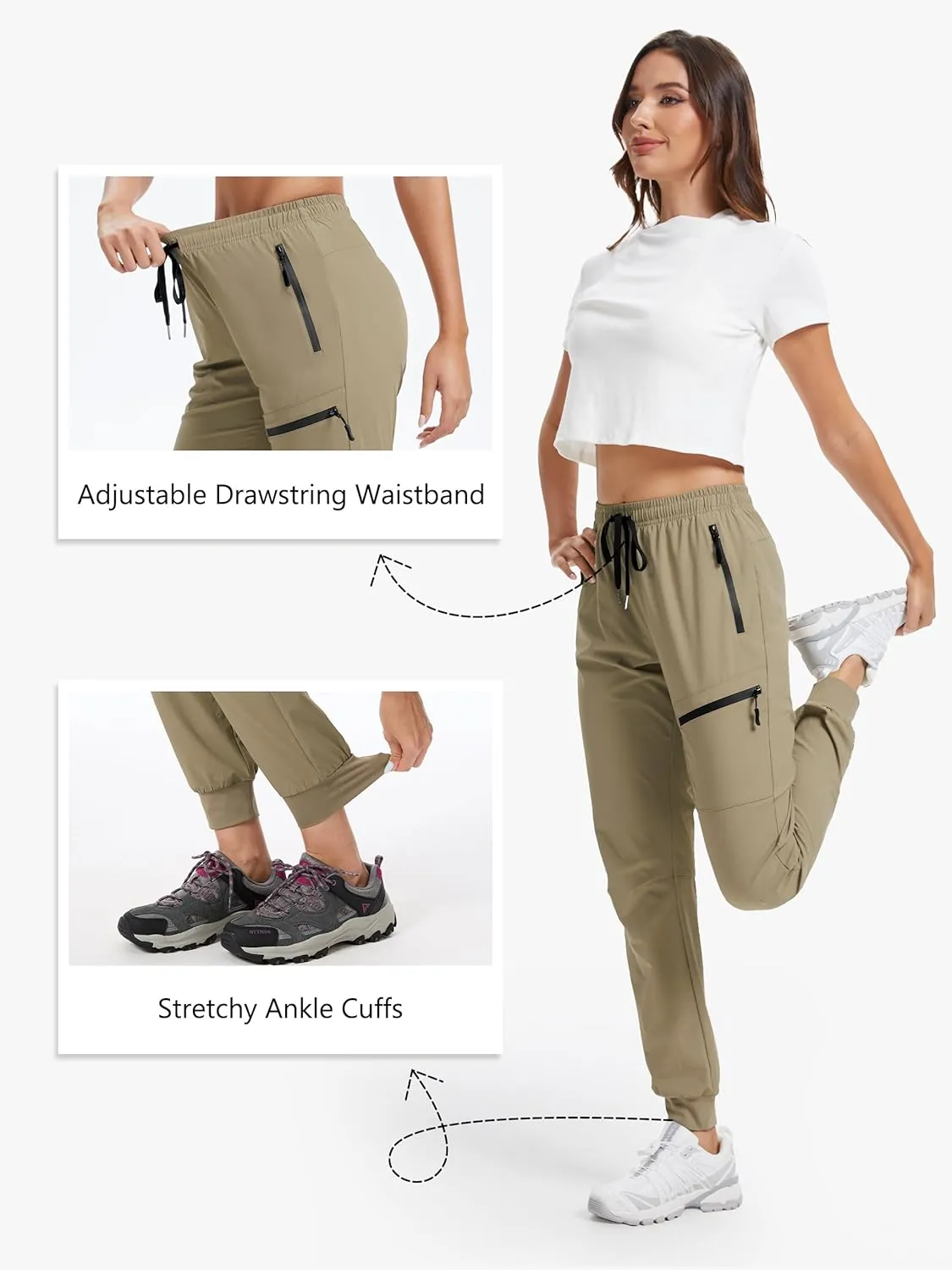 Womens Tall Hiking Pants 30/32/34 Inseam Lightweight Joggers Quick Dry 4 Pockets Travel Athletic Cargo UPF50 