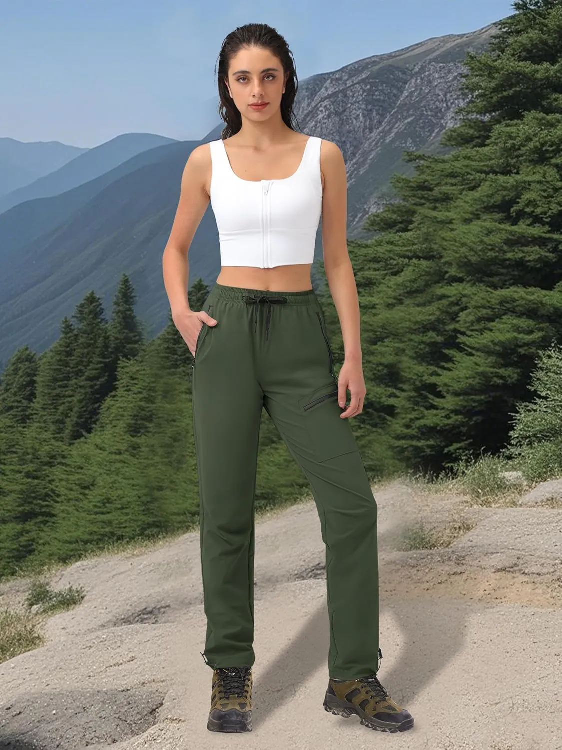 Women's Tall Hiking Pants 31/33/35/37 Inseam Quick Dry Lightweight Water Resistant Cargo Pants 4 Zipper Pockets
