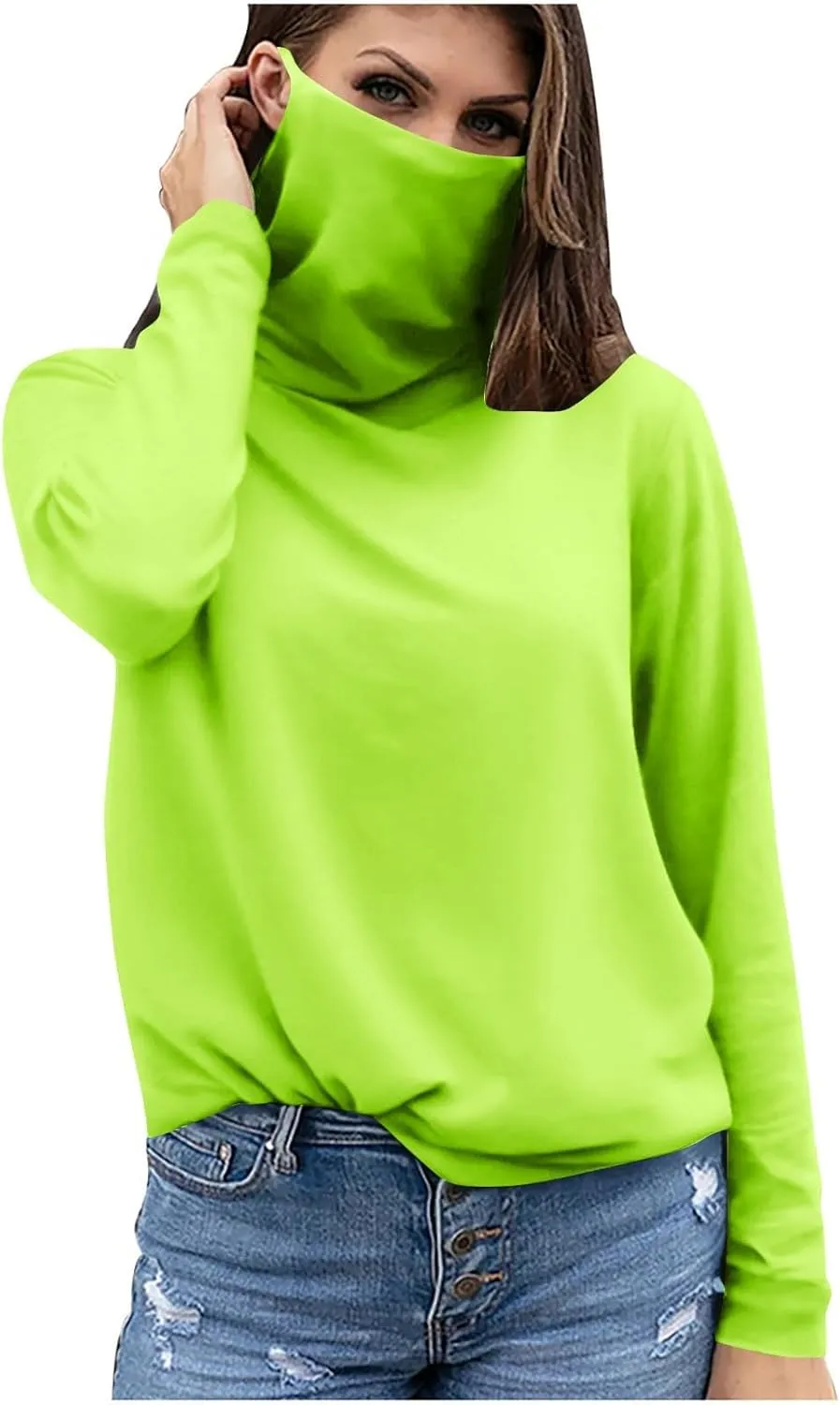 Women's UPF 50  Sun Protection Shirt with Face Mask Breathable Long Sleeve Sunshirt Summer Outdoor Rash Guard Tops