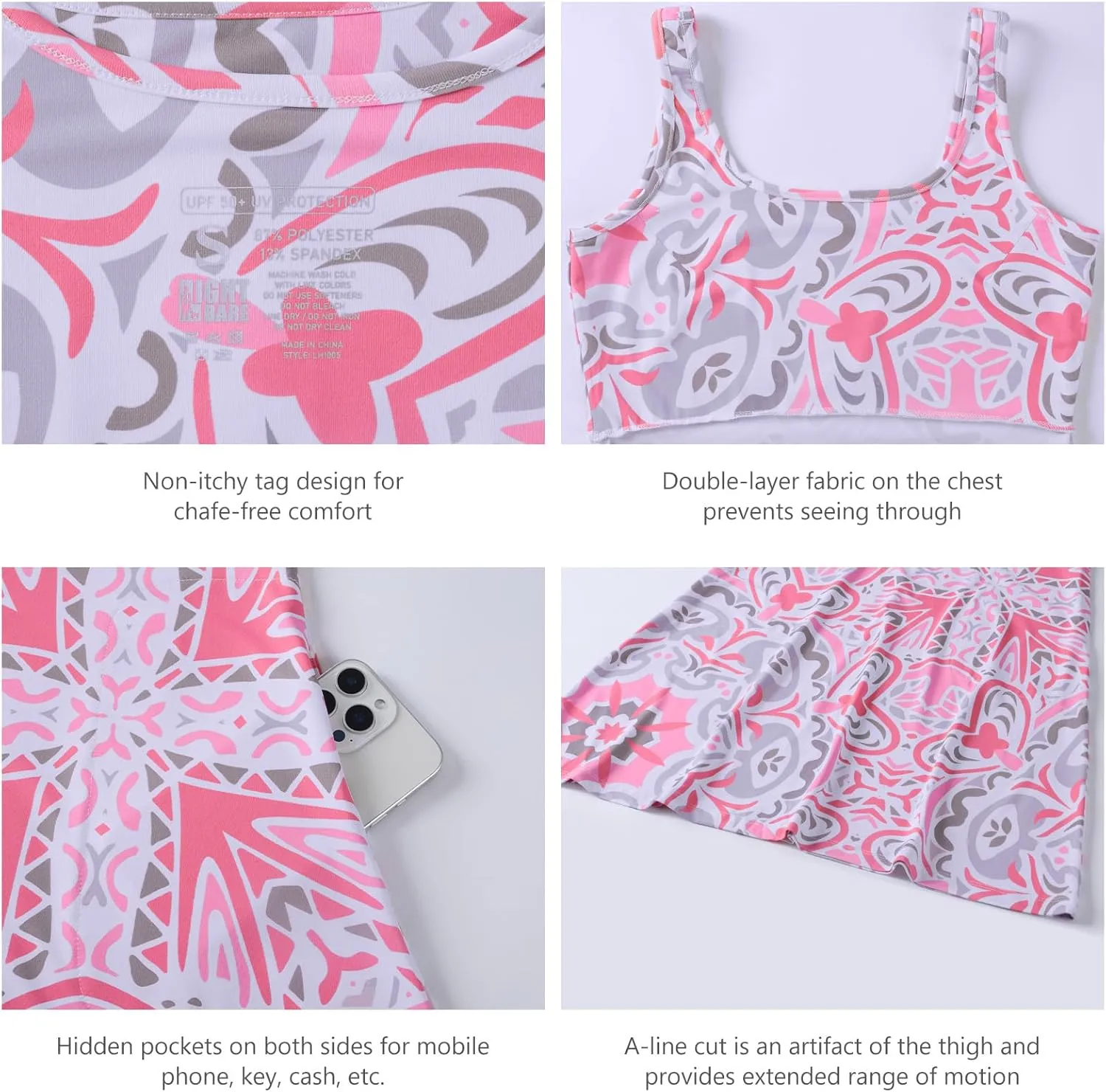 Women’s UPF 50  Tank Dress A-Line with Pockets Breathable Quick Dry Sun Protection for Hiking Camping Beach Outdoor