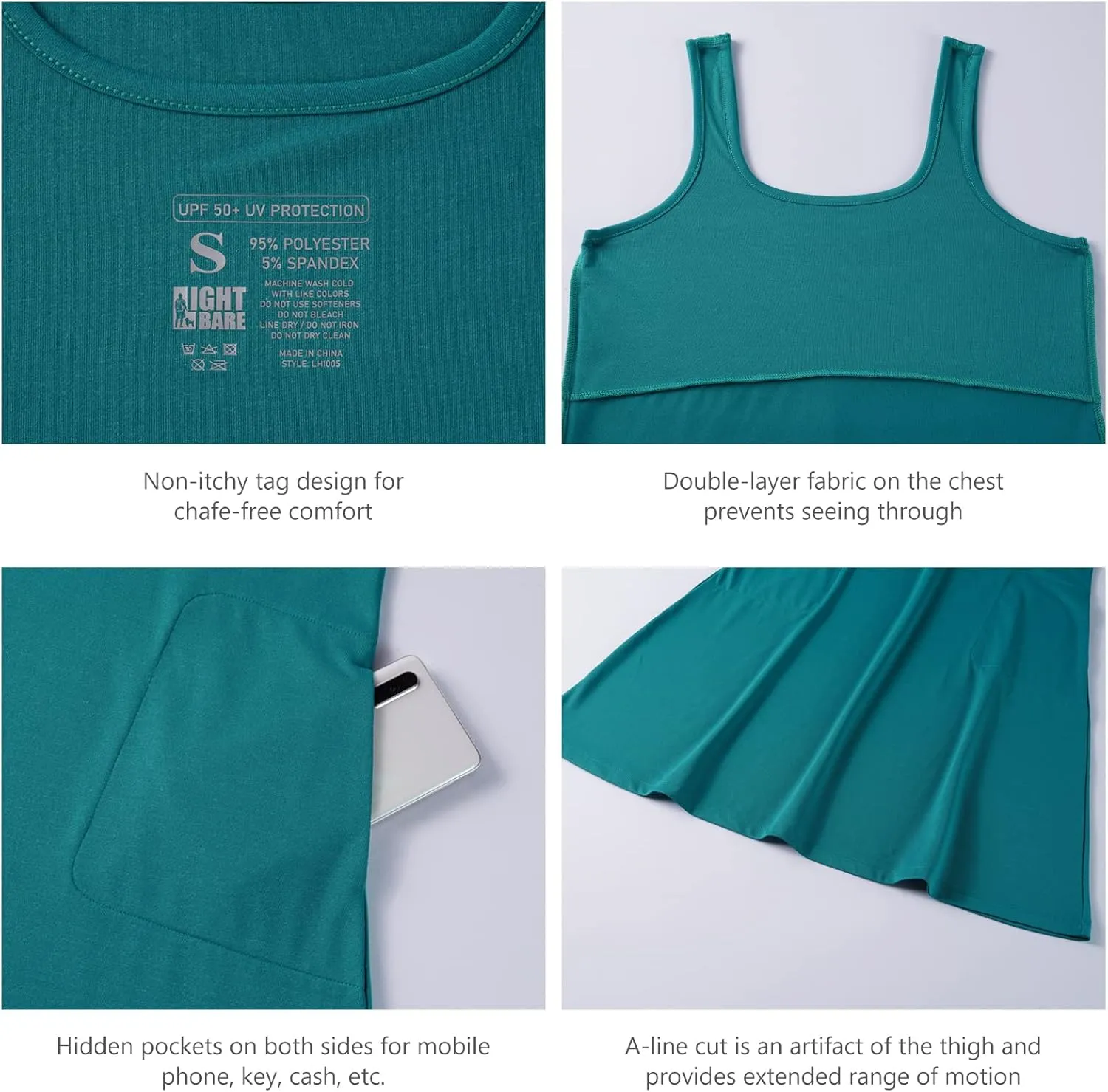 Women’s UPF 50  Tank Dress A-Line with Pockets Breathable Quick Dry Sun Protection for Hiking Camping Beach Outdoor