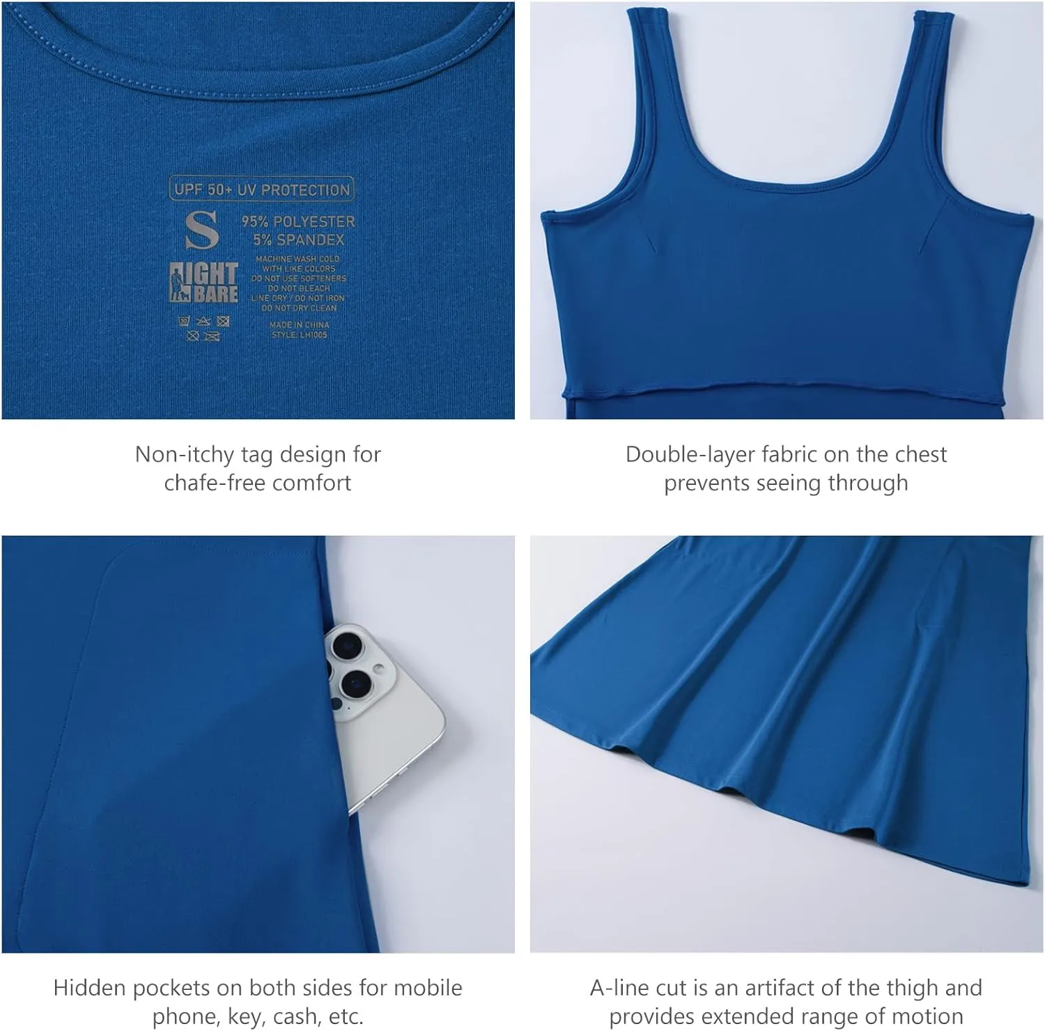 Women’s UPF 50  Tank Dress A-Line with Pockets Breathable Quick Dry Sun Protection for Hiking Camping Beach Outdoor