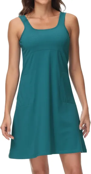 Women’s UPF 50  Tank Dress A-Line with Pockets Breathable Quick Dry Sun Protection for Hiking Camping Beach Outdoor
