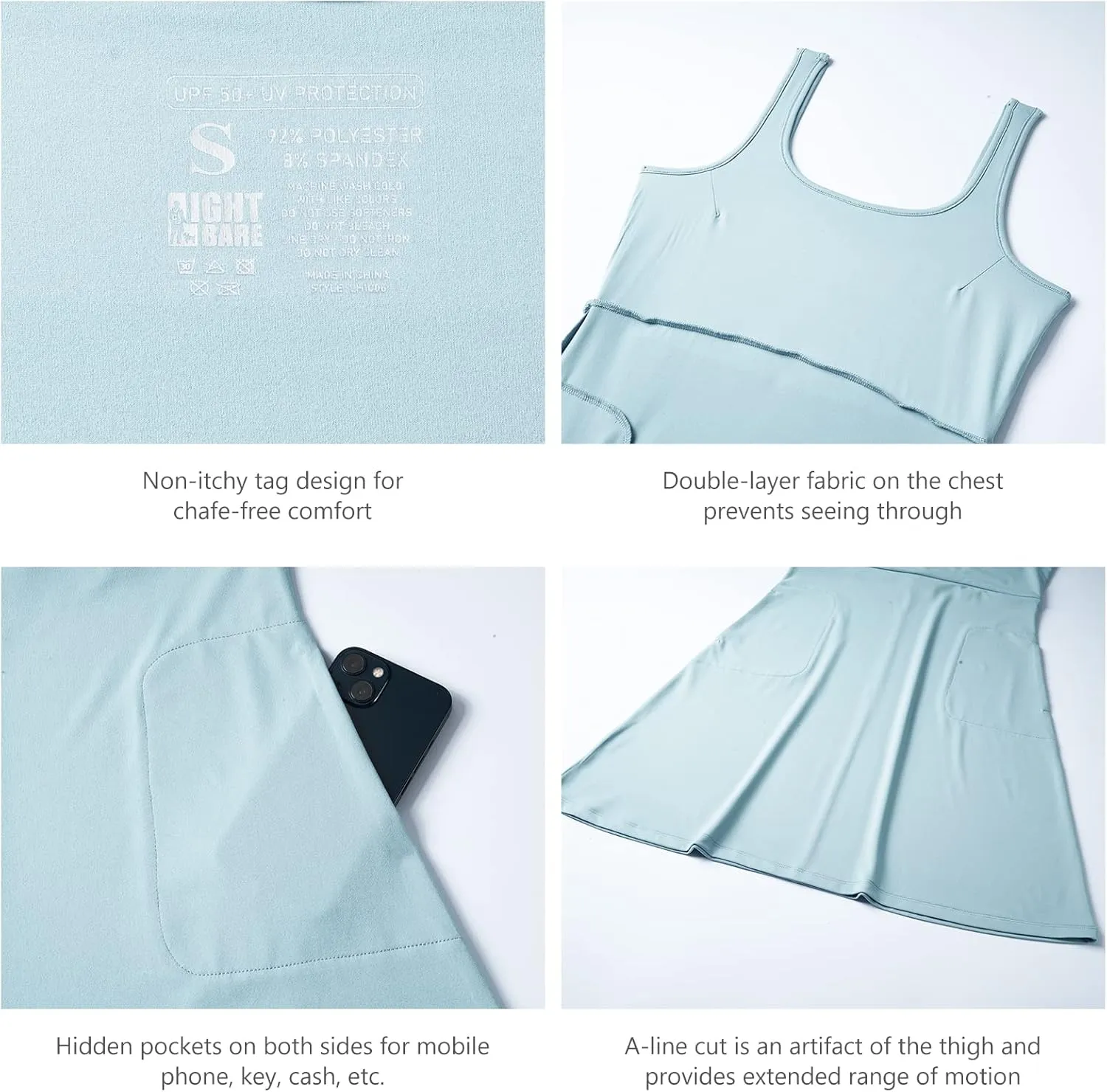 Women’s UPF 50  Tank Dress A-Line with Pockets Breathable Quick Dry Sun Protection for Hiking Camping Beach Outdoor