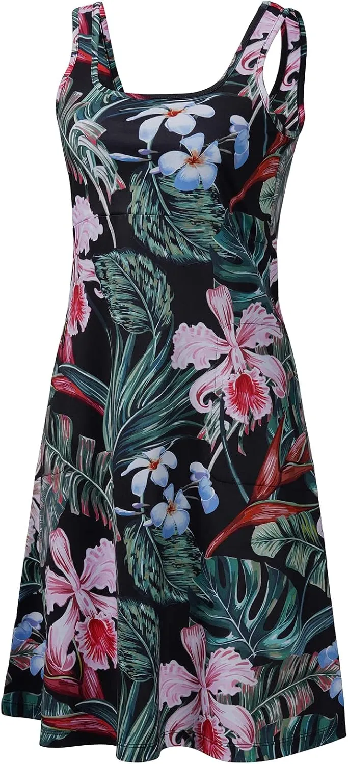 Women’s UPF 50  Tank Dress A-Line with Pockets Breathable Quick Dry Sun Protection for Hiking Camping Beach Outdoor
