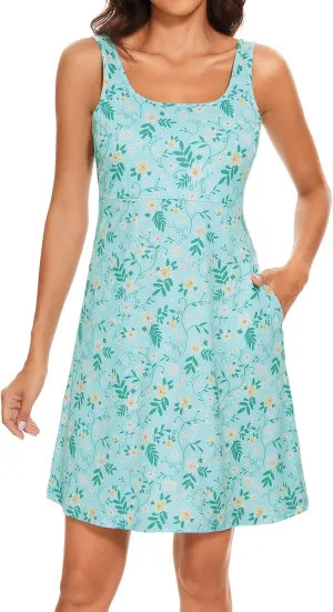 Women’s UPF 50  Tank Dress A-Line with Pockets Breathable Quick Dry Sun Protection for Hiking Camping Beach Outdoor