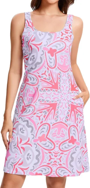 Women’s UPF 50  Tank Dress A-Line with Pockets Breathable Quick Dry Sun Protection for Hiking Camping Beach Outdoor