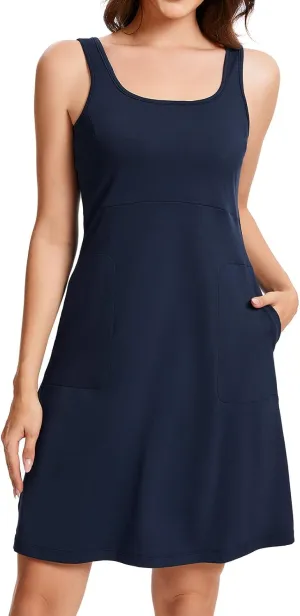 Women’s UPF 50  Tank Dress A-Line with Pockets Breathable Quick Dry Sun Protection for Hiking Camping Beach Outdoor