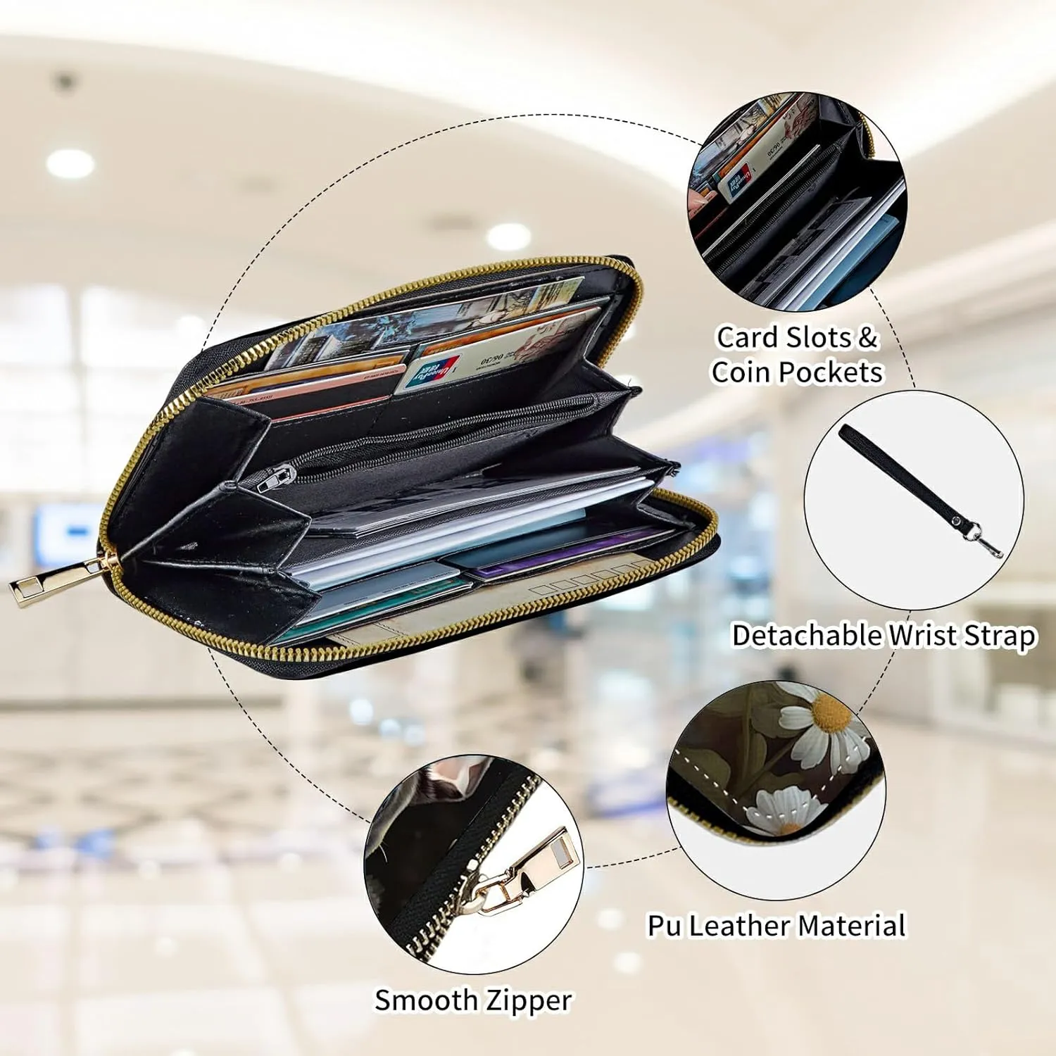Womens Wallet, Large Capacity RFID Blocking PU Leather Wristlet Wallets for Women Ladies Men Credit Card Holder Zipper Wallet Phone Holder Clutch Travel Purse, Boston Terrier Dog