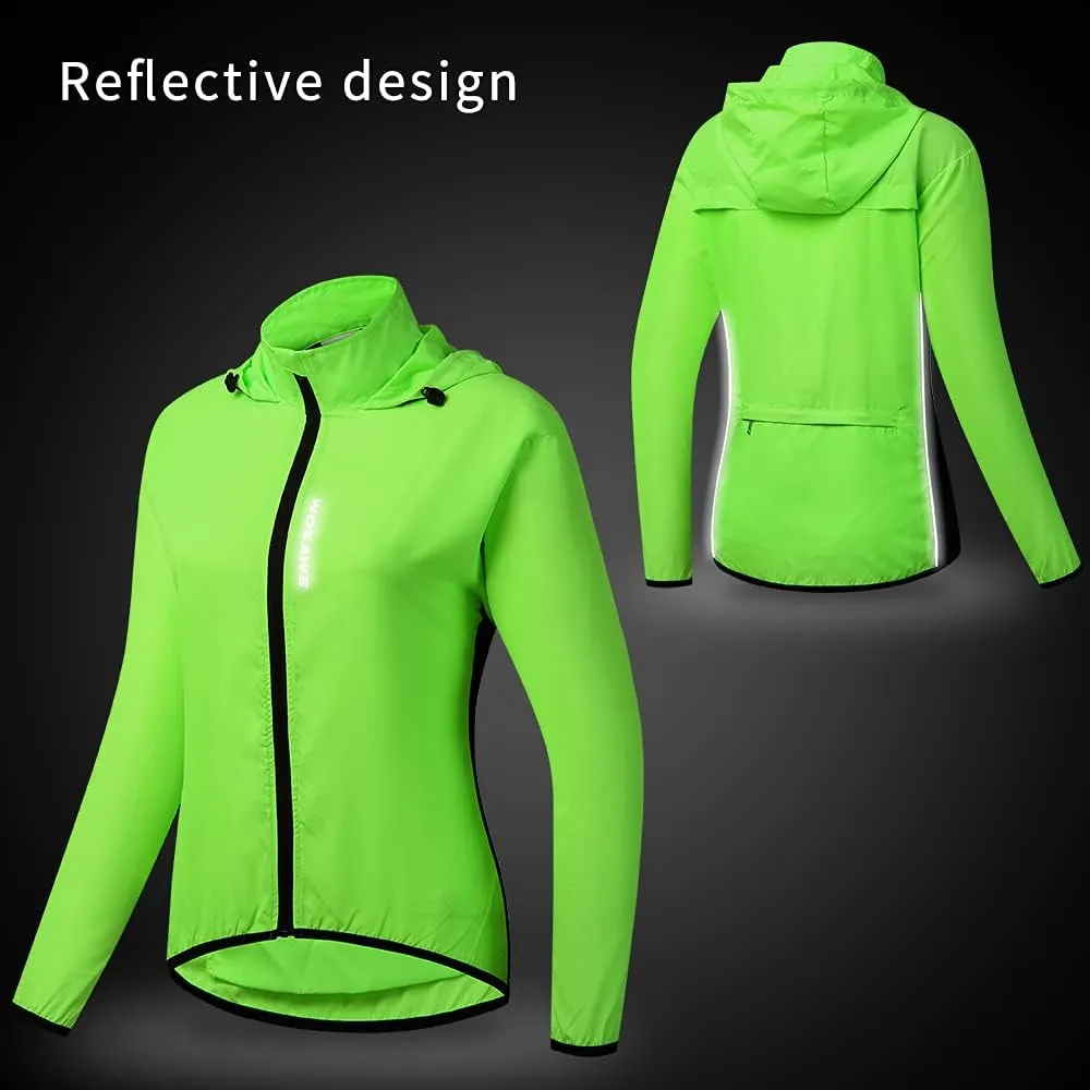 WOSAWE Women's Packable Cycling Jacket Water Resistance Running Hooded Windbreaker