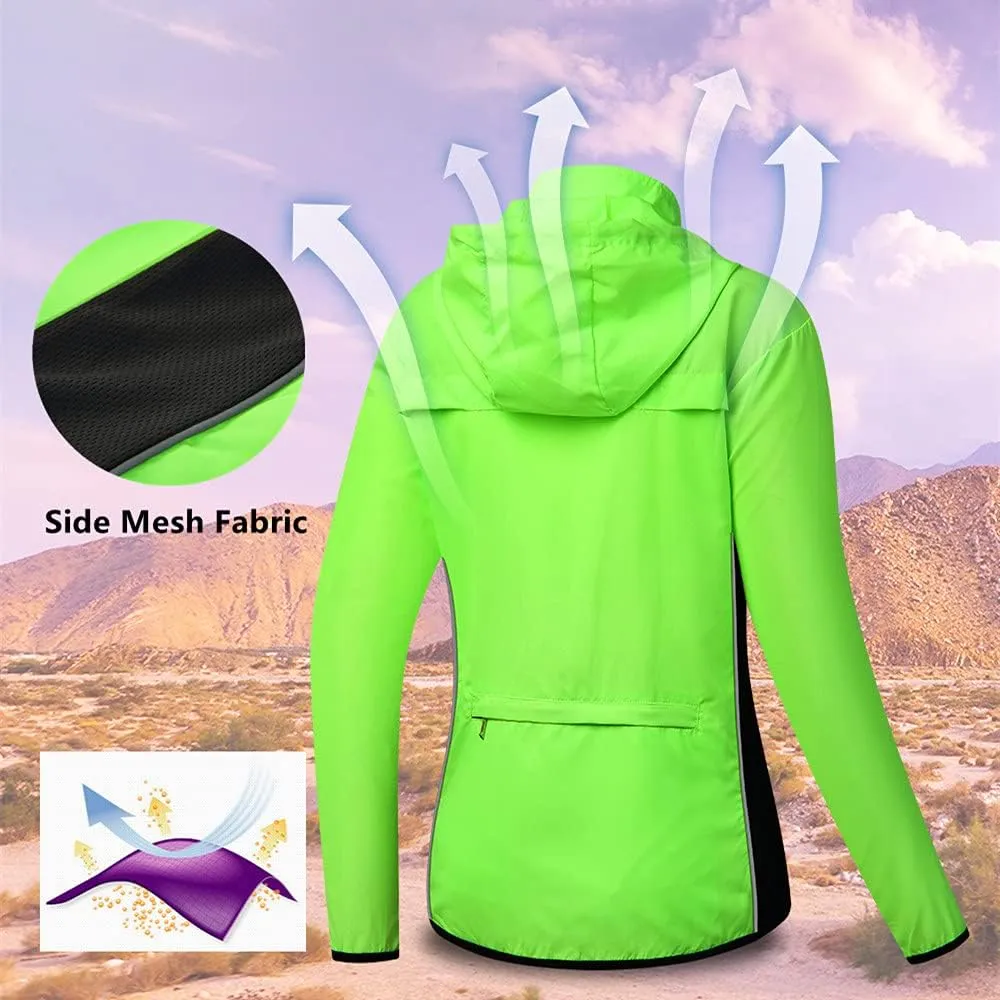 WOSAWE Women's Packable Cycling Jacket Water Resistance Running Hooded Windbreaker