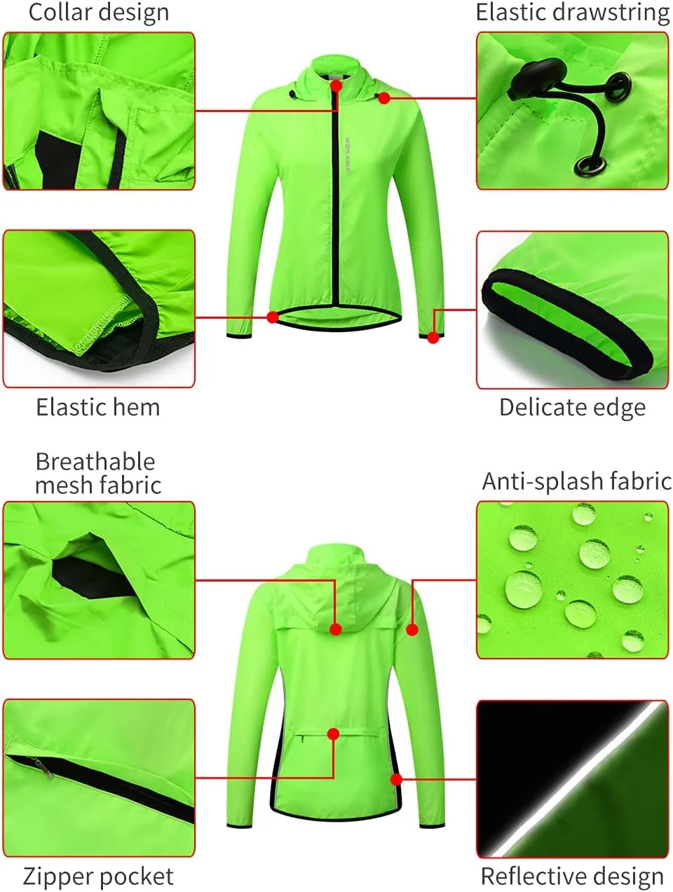 WOSAWE Women's Packable Cycling Jacket Water Resistance Running Hooded Windbreaker
