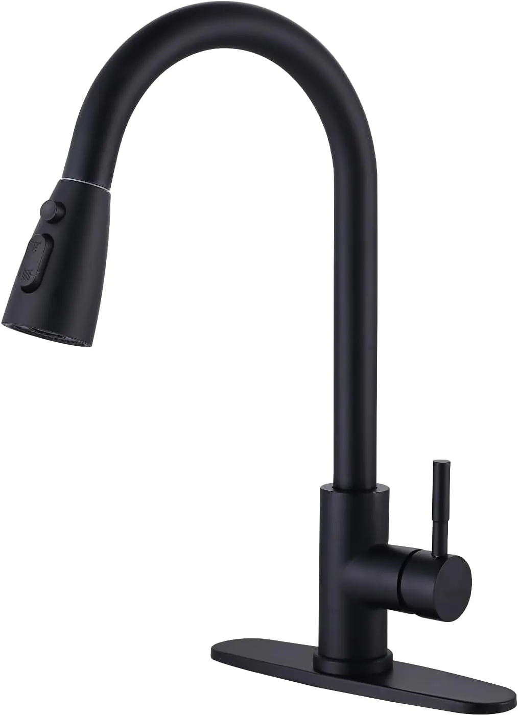 WOWOW Black Kitchen Faucet with Sprayer, Pull Down Kitchen Sink Faucet Lead-Free, Stainless Steel Single Handle Kitchen Faucets with Deck Plate, 360 Swivel High Arc Single Hole RV Kitchen Faucet