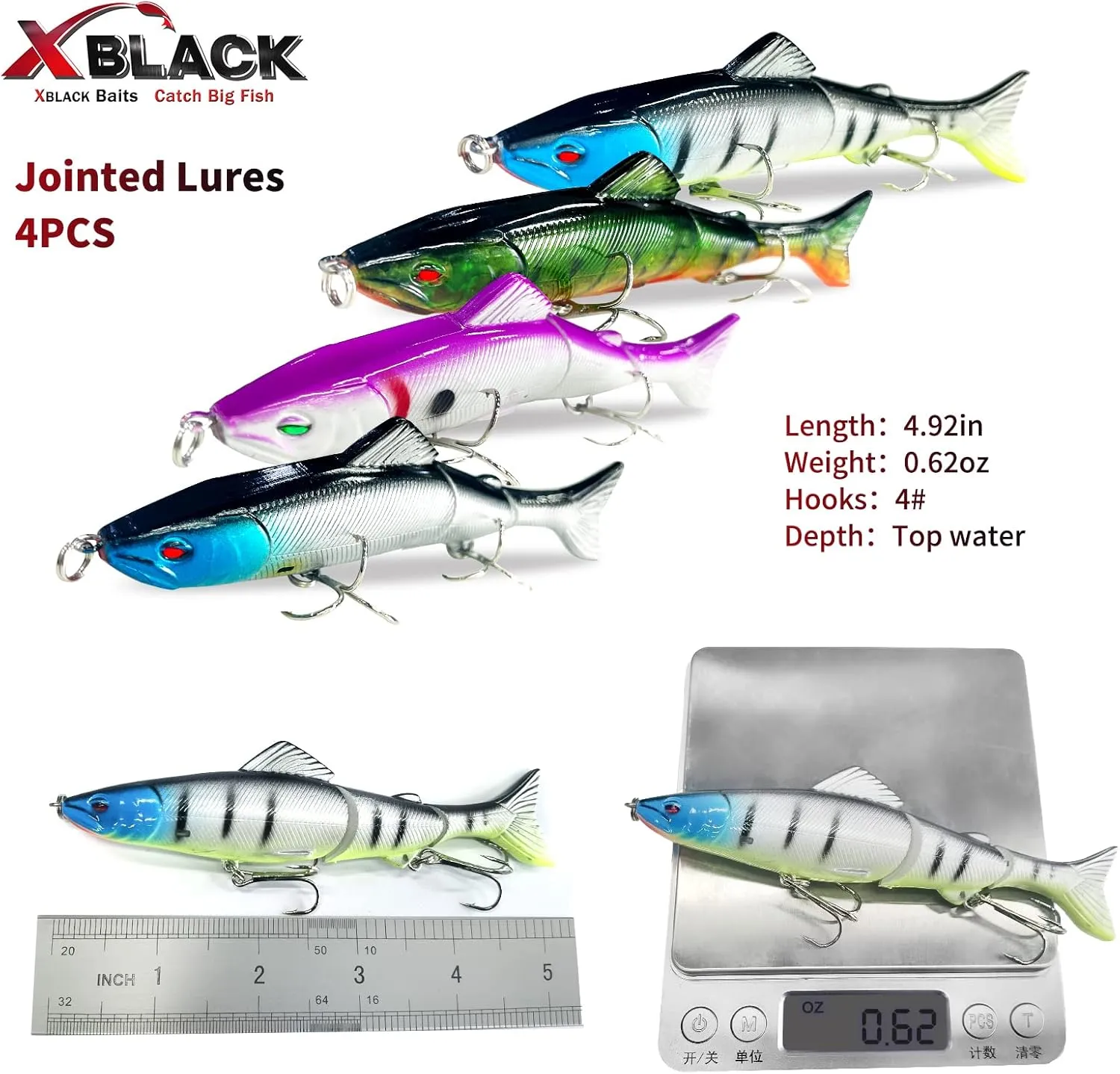 XBLACK Hard Fishing Lures Set Minnow Popper Jointed VIB Shrimp Frogs CrankBaits for Beginner Starter, XBLACK Baits, Catch Big Fish!