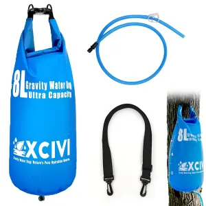 xcivi 8L Gravity Water Bag Compatible with Membrane Solutions Straw and Other Water Filter Straw, 8L Water Bag for Camping, Traveling, Backpacking, Hiking, Foldable & Hangable 2 Gal Bag