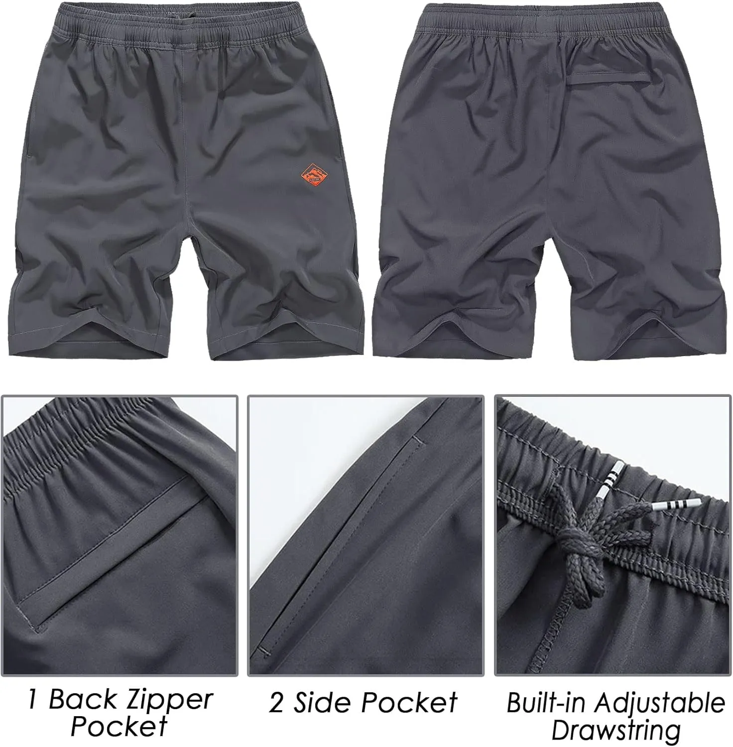 XinYangNi Men's 10" Athletic Shorts Lightweight Outdoor Quick Dry Basketball Running Workout Hiking Tennis Shorts Zip Pockets