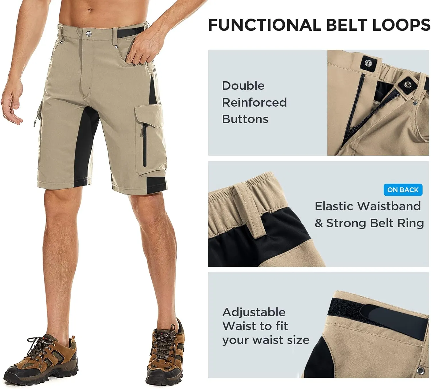 XKTTAC Men's Outdoor Quick Dry Lightweight Stretchy Shorts for Hiking, Tactical, Camping, Travel with 6 Pockets