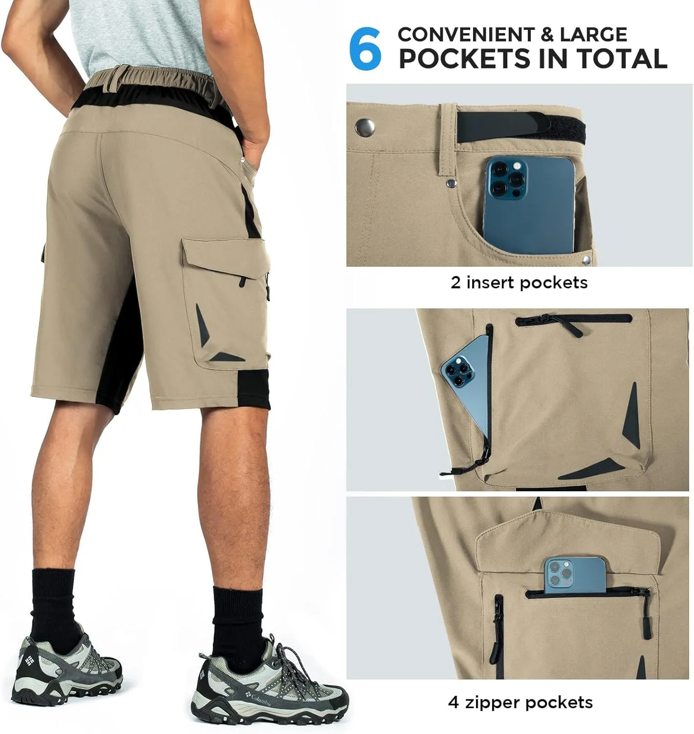 XKTTAC Men's Outdoor Quick Dry Lightweight Stretchy Shorts for Hiking, Tactical, Camping, Travel with 6 Pockets