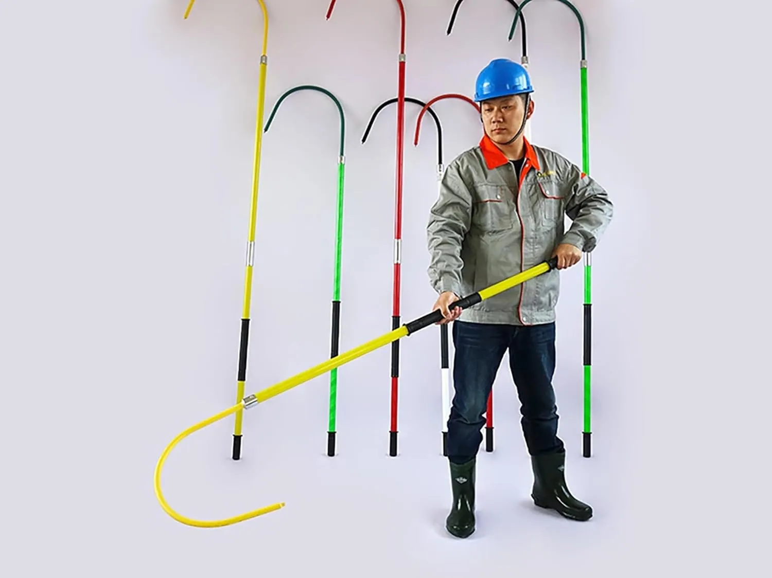 Yellow Green Red Insulated Rescue Hook, 10kV 35kV 110kV 220kV High Voltage Electrical Insulated Rescue Hook with Grab Hook, Anti Electric Shock Emergency Rescue Pole, Lightweight(2 pack red,4.9ft/1.5m