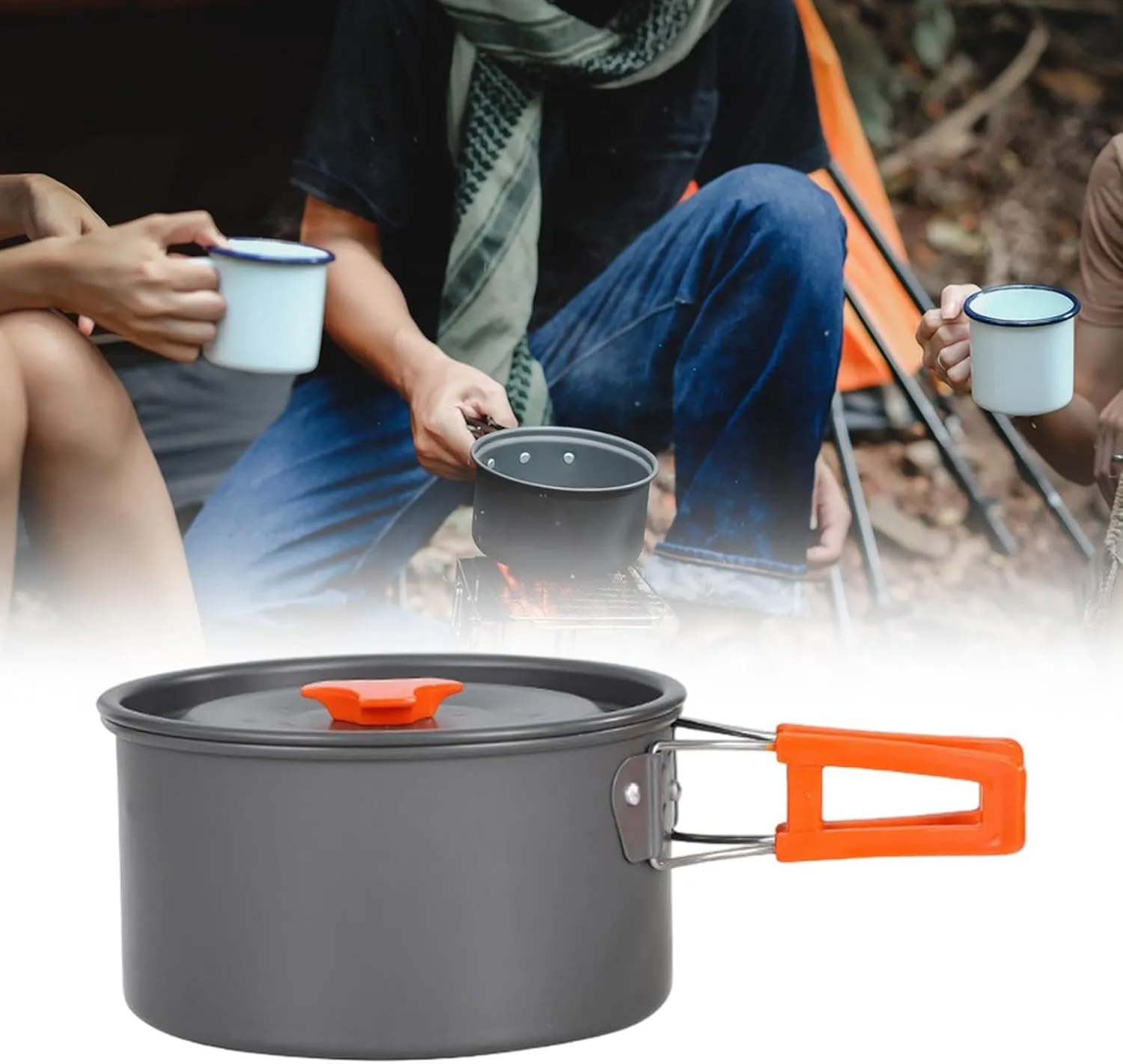 Yiju Camping Pot Stockpot Easy to Clean Boiling Water Compact with Lid Cover Saucepan for Travel Fishing Explorers Trips Barbecue