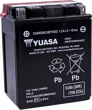 Yuasa YUAM62H4A YTX14AH-BS Maintenance Free H Series AGM Battery with Acid pack