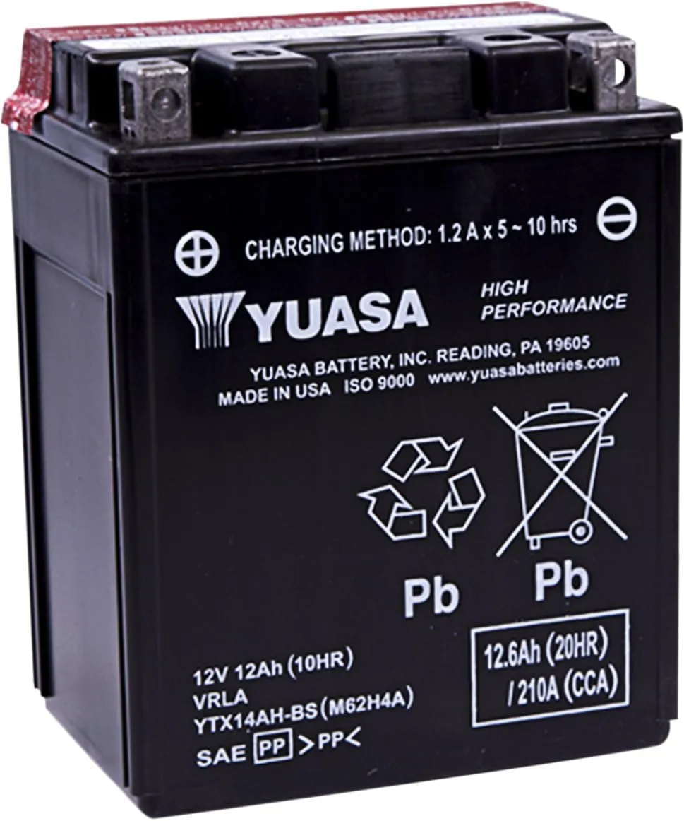 Yuasa YUAM62H4A YTX14AH-BS Maintenance Free H Series AGM Battery with Acid pack