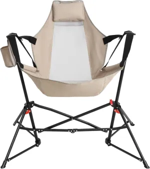 ZeHuoGe Hammock Camping Chair, Folding Portable Rocking Chair, Adjustable Back Swinging Chair with Pillow Cup Holder, Recliner with Carry Bag for Outdoor Travel Lawn Backyard (Khaki)