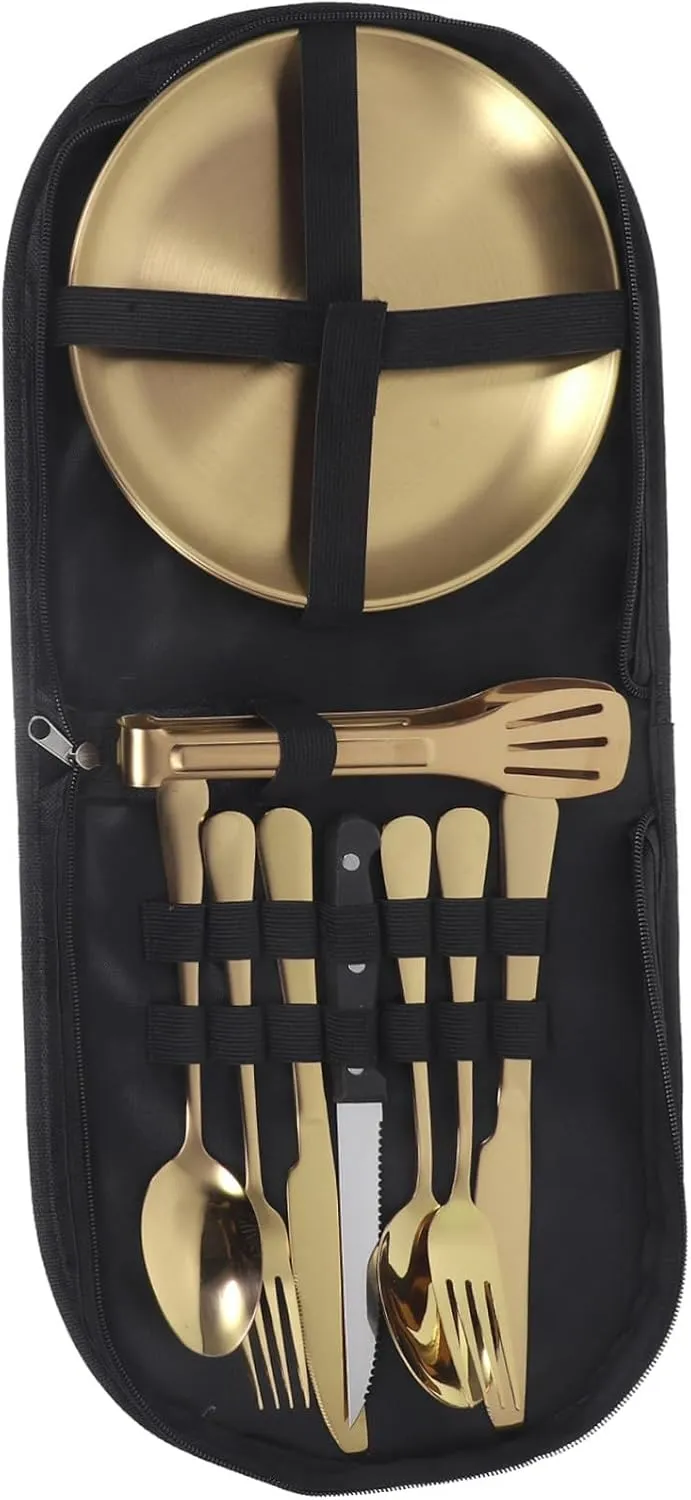 Zerodeko Sturdy Camping Fork Spoon Knife in Stainless Steel Compact Serving Utensils Set Storage Case for Outdoor Adventures