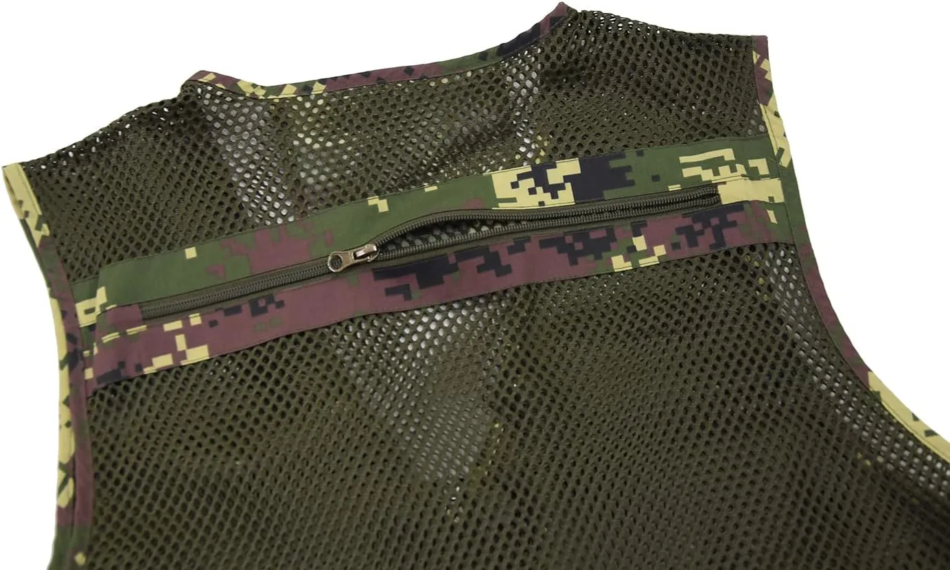 Ziker Men's Mesh Breathable Openwork Camouflage Journalist Photographer Fishing Vest Waistcoat Jacket Coat