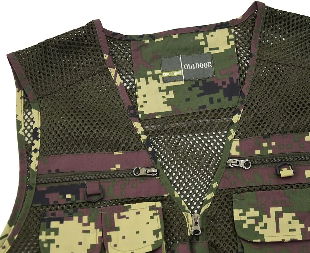 Ziker Men's Mesh Breathable Openwork Camouflage Journalist Photographer Fishing Vest Waistcoat Jacket Coat