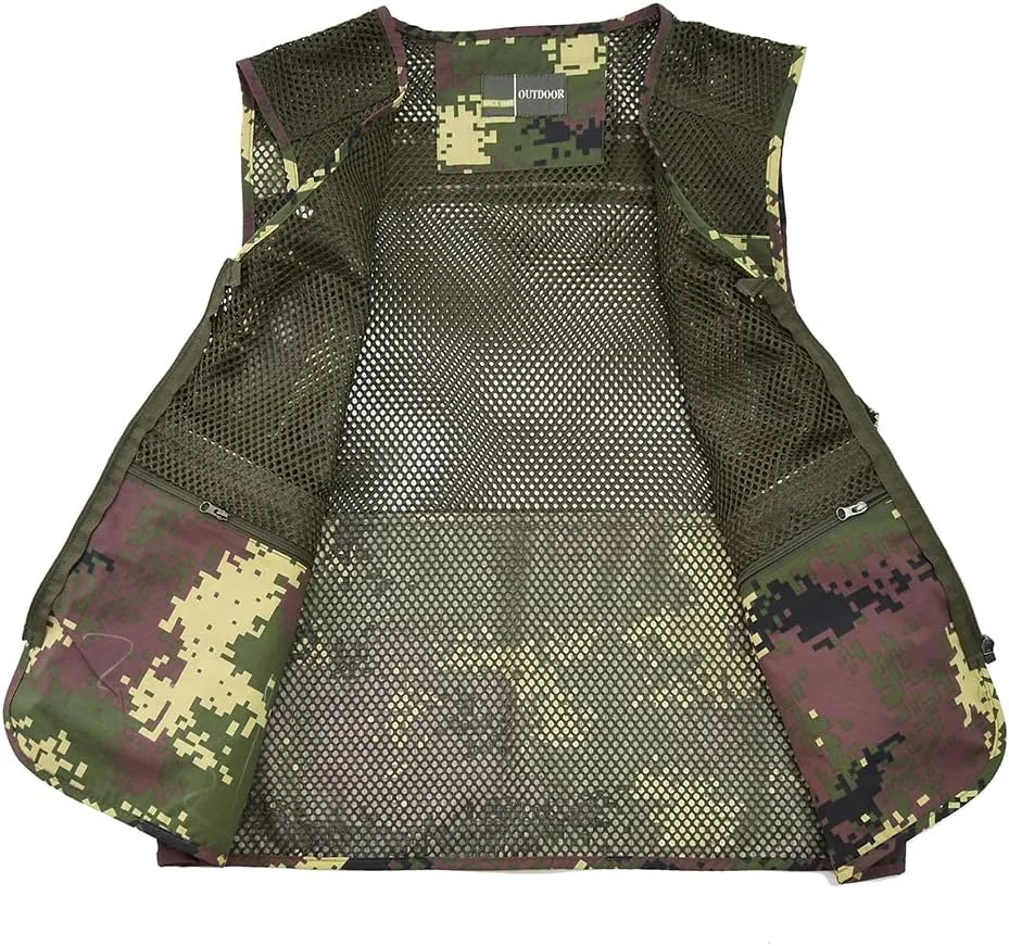 Ziker Men's Mesh Breathable Openwork Camouflage Journalist Photographer Fishing Vest Waistcoat Jacket Coat