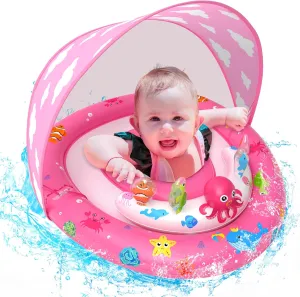 ZIZZ Baby Pool Float with Canopy - 2025 New Inflatable Baby Swim Float with UPF50 Sun Protection, Baby Infant Pool Float with Toy Play Console Adjustable Seat for Toddler Kids Aged 6-36 Months